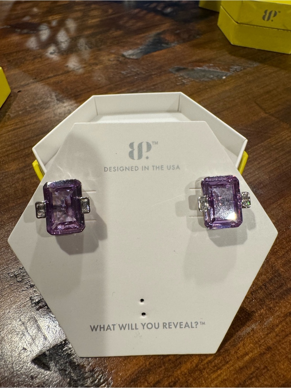 Amethyst Rectangle Crystal Stud Earrings by BP.